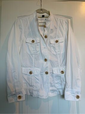 Banana Republic White Utility Jacket with Wooden-Style Buttons